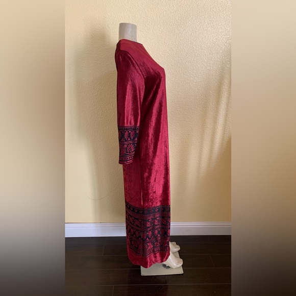 VTG Ruth Norman Neiman Marcus Sz Small Burgundy Velvet Long Sleeve Burnout Dress - Picture 3 of 11